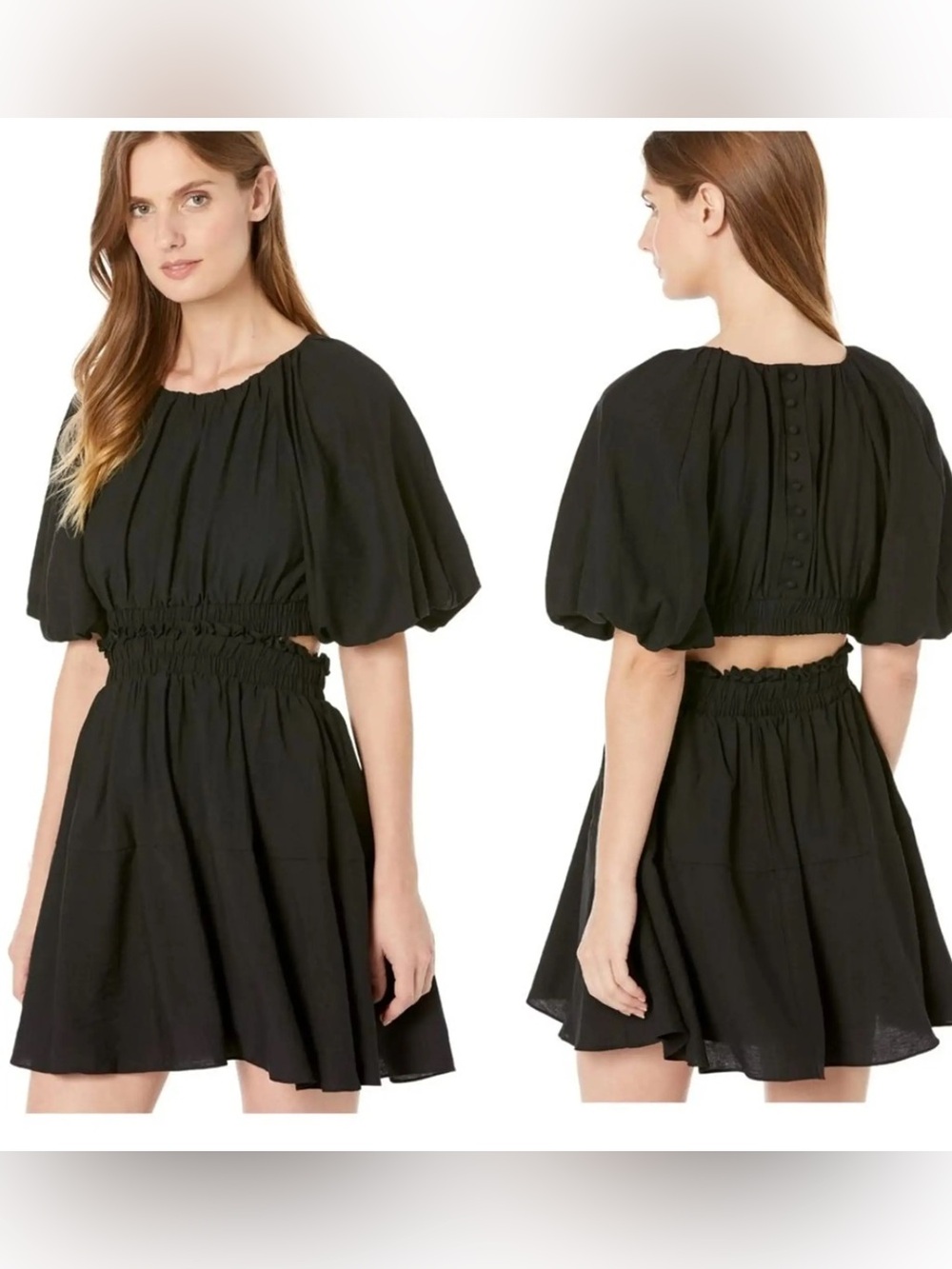 Moon River Black Puff Sleeve
Open Back Mini Dress S